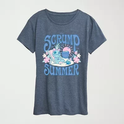 Womens Crew Neck Short Sleeve Regular Fit Lilo & Stitch Graphic T-Shirt