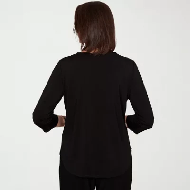 Alfred Dunner Classics Womens Split Crew Neck 3/4 Sleeve T-Shirt