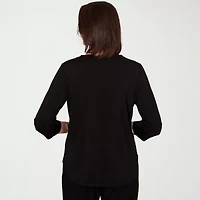 Alfred Dunner Classics Womens Split Crew Neck 3/4 Sleeve T-Shirt