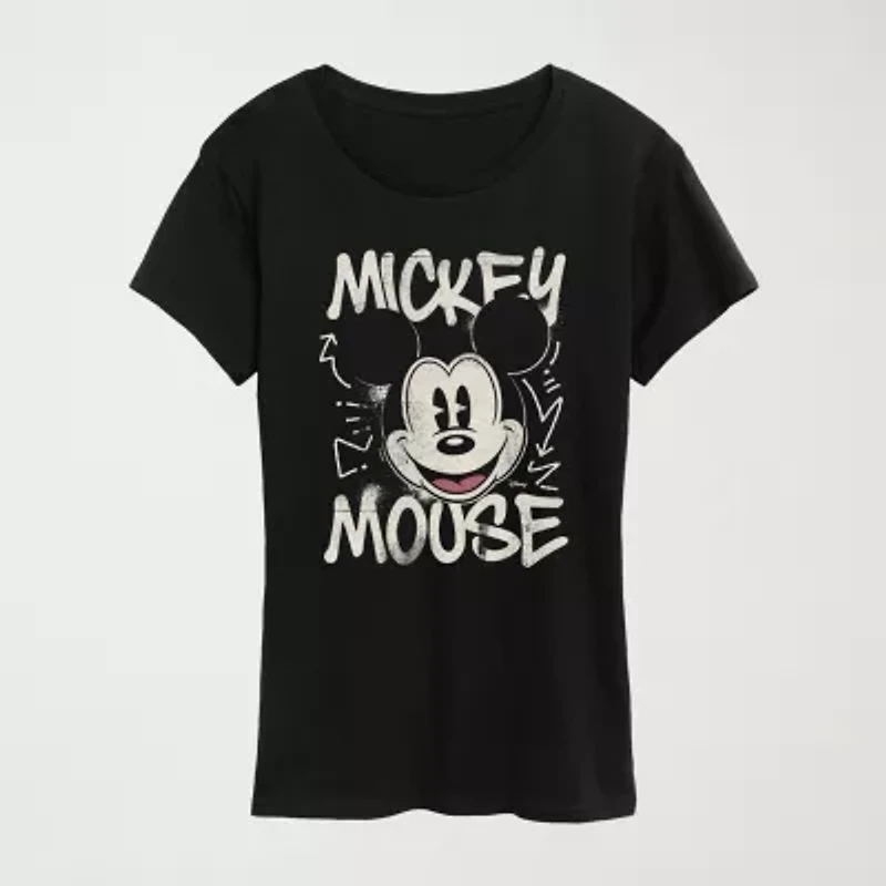 Womens Crew Neck Short Sleeve Regular Fit Mickey Mouse Graphic T-Shirt