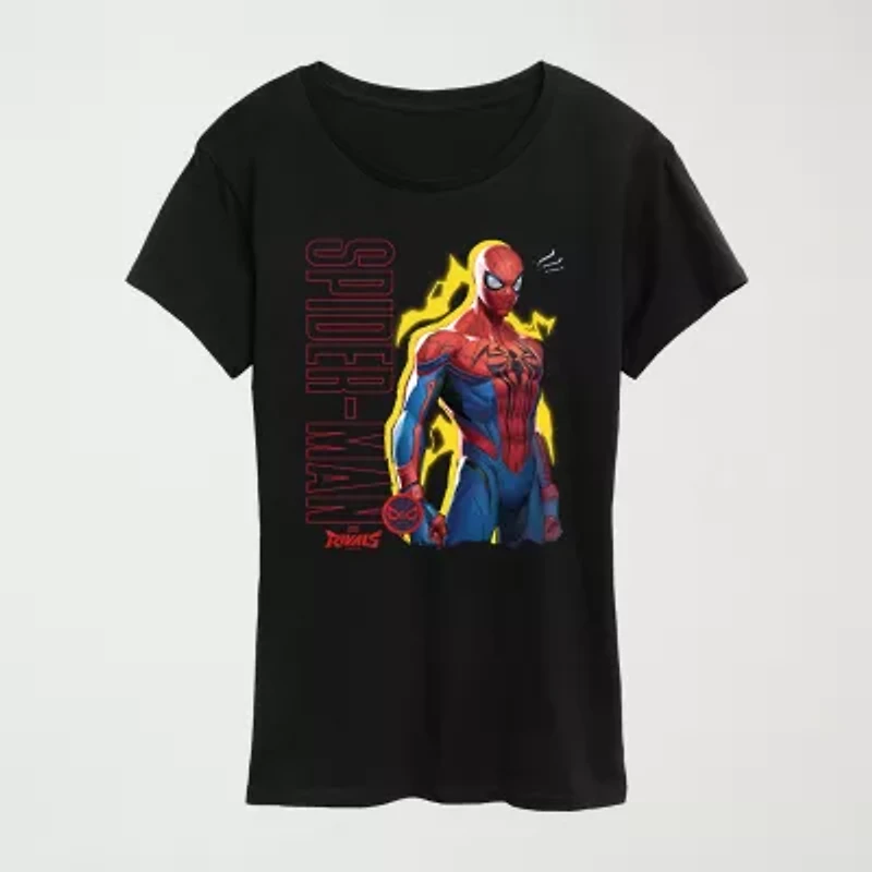 Womens Crew Neck Short Sleeve Regular Fit Spiderman Graphic T-Shirt