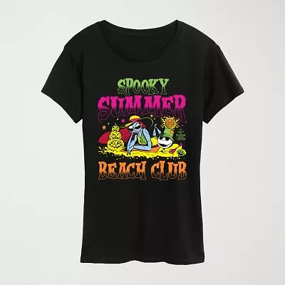 Womens Crew Neck Short Sleeve Regular Fit Nightmare Before Christmas Graphic T-Shirt