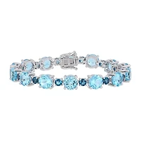 Womens Genuine Blue Topaz Sterling Silver 7.25 Inch Tennis Bracelet