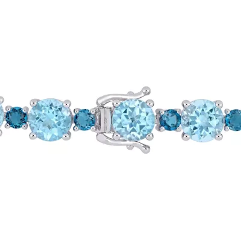 Womens Genuine Blue Topaz Sterling Silver 7.25 Inch Tennis Bracelet
