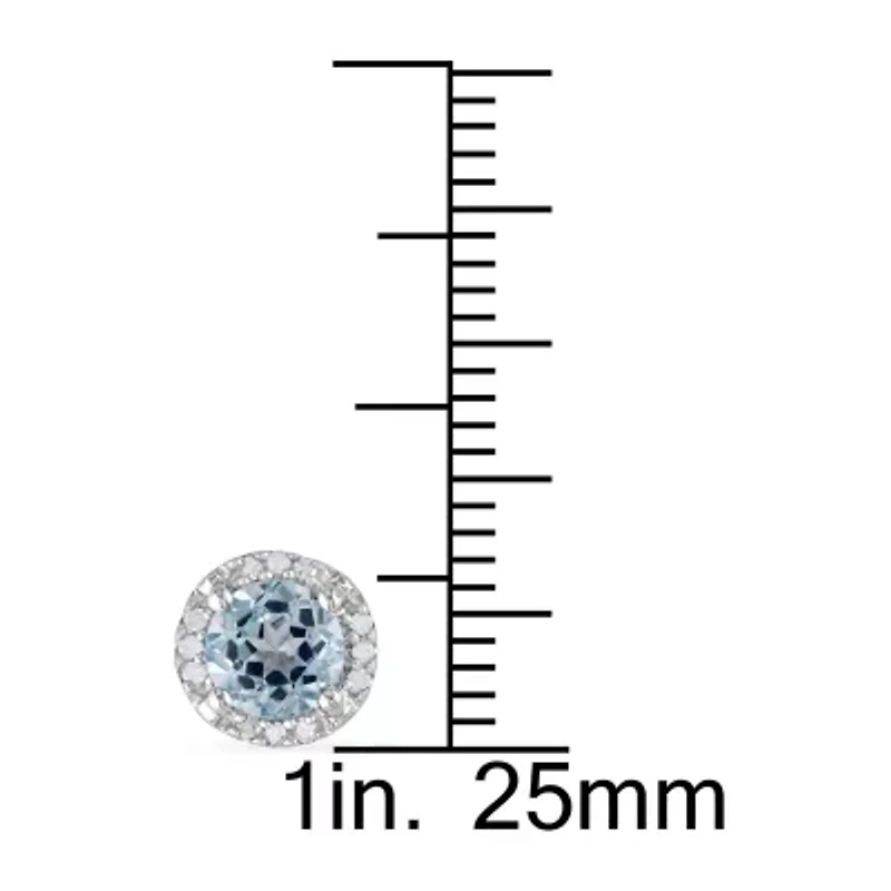 Diamond Accent Genuine Blue Topaz Sterling Silver 7.4mm Stud Earrings