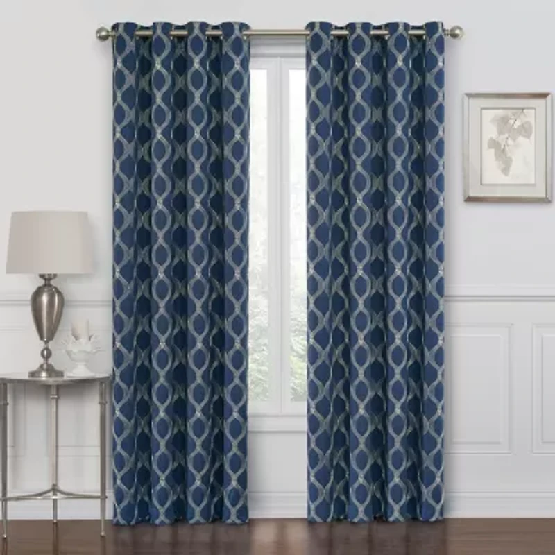 Max Blackout Prescott Grommet Top Embroidered 100% Single Curtain Panel