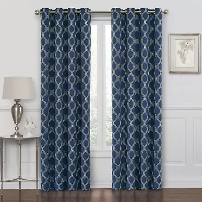Max Blackout Prescott Grommet Top Embroidered 100% Single Curtain Panel