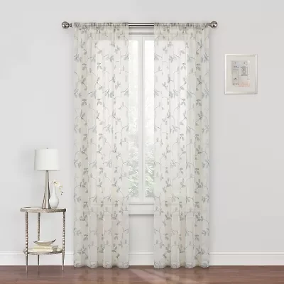Regal Home Meadow Rod Pocket Embroidered Sheer Single Curtain Panel