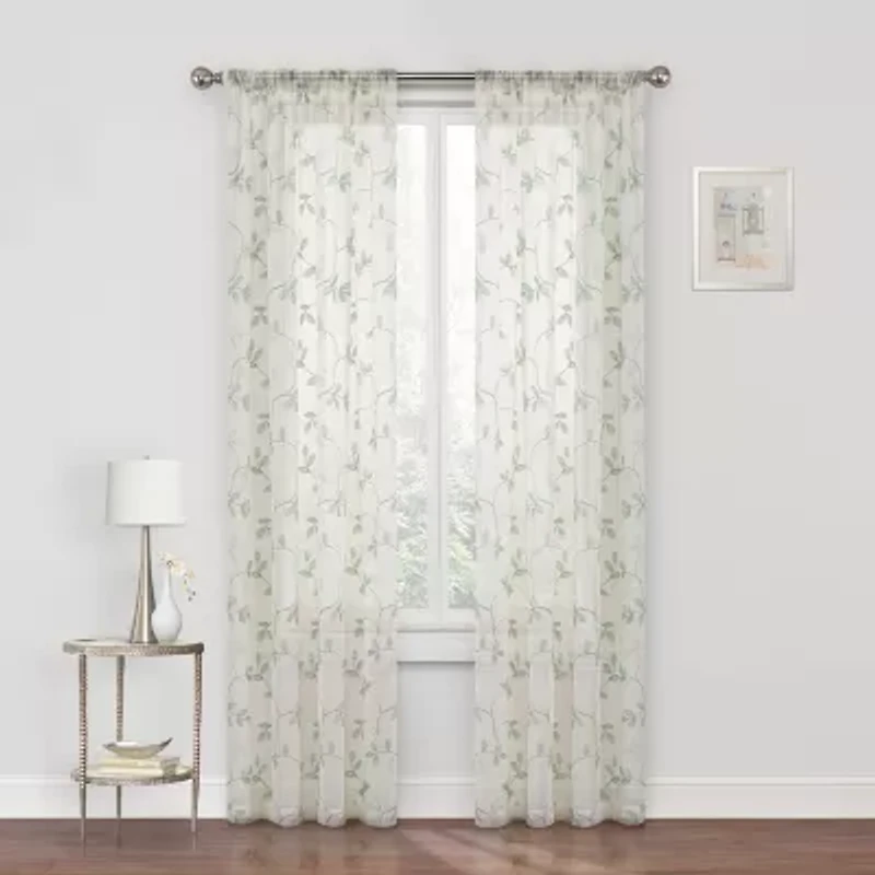 Regal Home Meadow Rod Pocket Embroidered Sheer Single Curtain Panel
