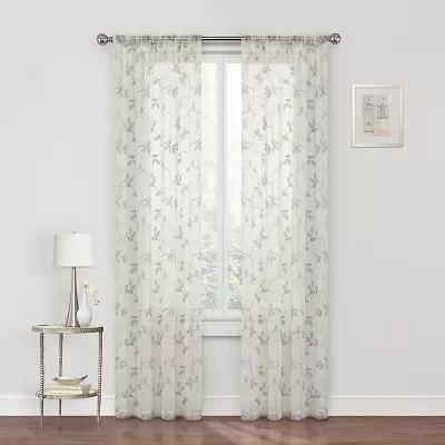 Regal Home Meadow Rod Pocket Embroidered Sheer Single Curtain Panel
