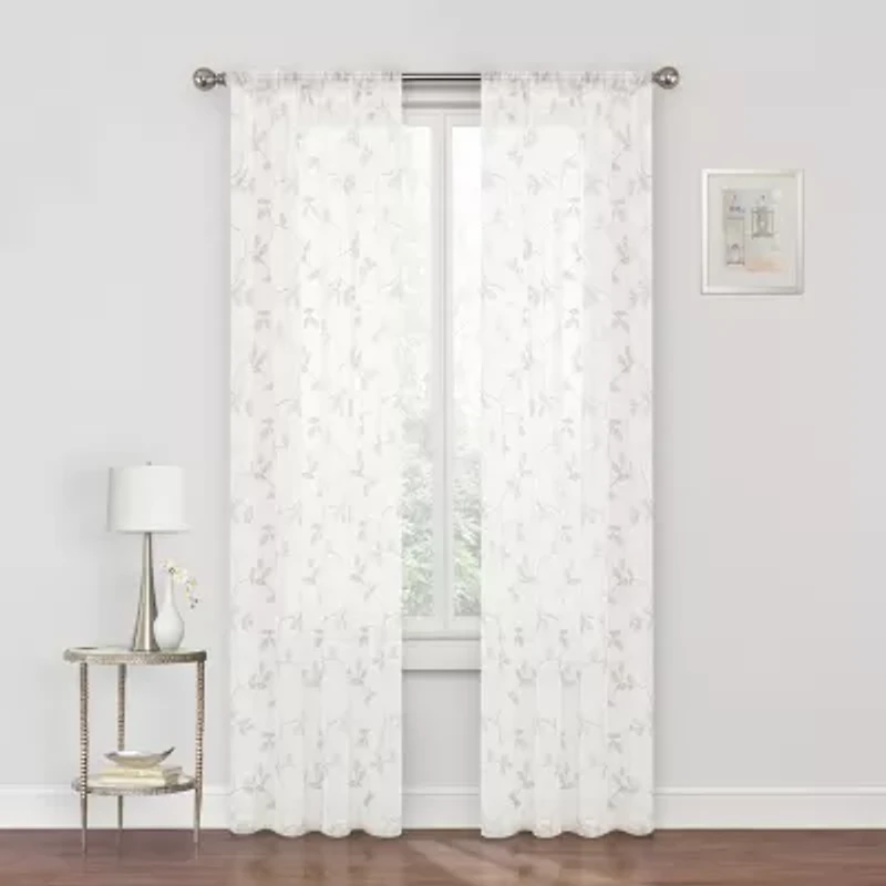 Regal Home Meadow Rod Pocket Embroidered Sheer Single Curtain Panel