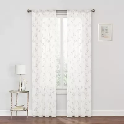 Regal Home Meadow Rod Pocket Embroidered Sheer Single Curtain Panel