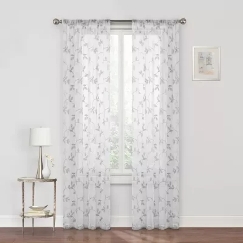 Regal Home Meadow Rod Pocket Embroidered Sheer Single Curtain Panel