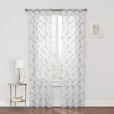 Regal Home Meadow Rod Pocket Embroidered Sheer Single Curtain Panel