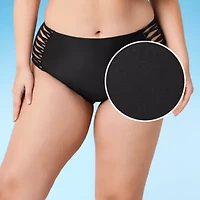 Decree Womens Lined Textured Juniors Plus High Waist Bikini Swimsuit Bottom