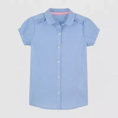 IZOD Little & Big Kid Girls Short Sleeve Regular Fit Stretch Fabric Button-Down Shirt