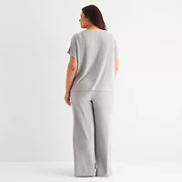 Liz Claiborne Womens Rib Round Neck Short Sleeve 2-pc. Plus Pajama Sets