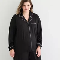 Ambrielle Womens V-Neck Long Sleeve 2-pc. Plus Pajama Sets