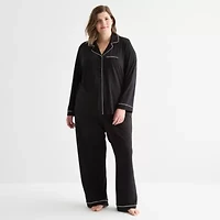 Ambrielle Womens V-Neck Long Sleeve 2-pc. Plus Pajama Sets