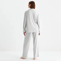 Ambrielle Womens Rib V-Neck Long Sleeve 2-pc. Pajama Sets