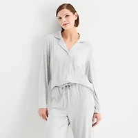 Ambrielle Womens Rib V-Neck Long Sleeve 2-pc. Pajama Sets