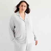 Ambrielle Womens Rib V-Neck Long Sleeve 2-pc. Plus Pajama Sets
