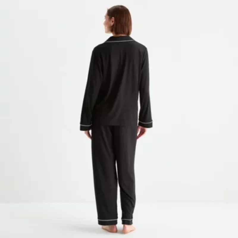 Ambrielle Womens V-Neck Long Sleeve 2-pc. Pajama Sets