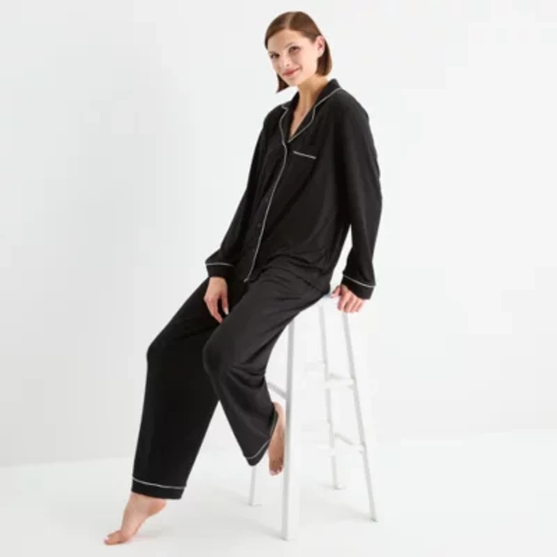 Ambrielle Womens V-Neck Long Sleeve 2-pc. Pajama Sets