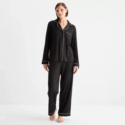 Ambrielle Womens V-Neck Long Sleeve 2-pc. Pajama Sets