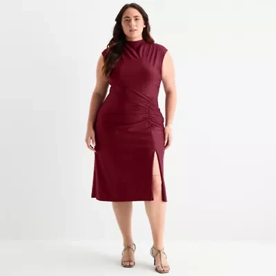 Premier Amour Womens Short Sleeve Midi Fit + Flare Dress Plus