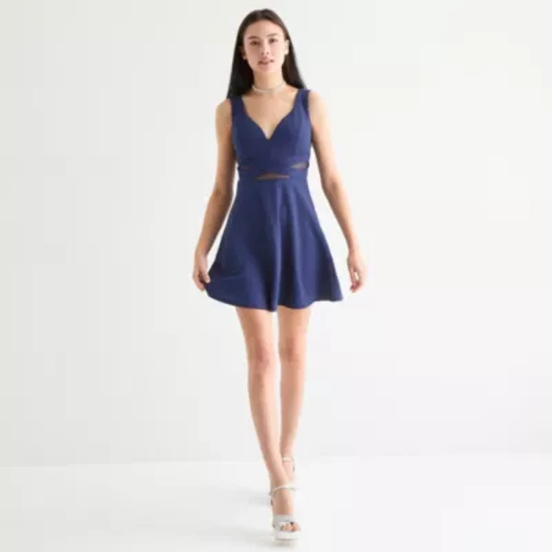 Emerald Sundae Illusion Waist Womens Sleeveless Glitter Juniors Bodycon Dress