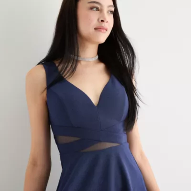 Emerald Sundae Illusion Waist Womens Sleeveless Glitter Juniors Bodycon Dress