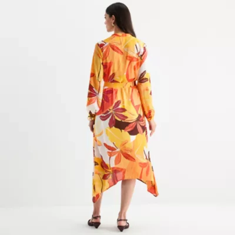 Worthington Womens Long Sleeve Floral Shirt Dress
