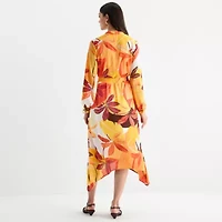 Worthington Womens Long Sleeve Floral Shirt Dress