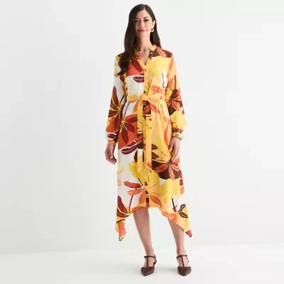 Worthington Womens Long Sleeve Floral Shirt Dress