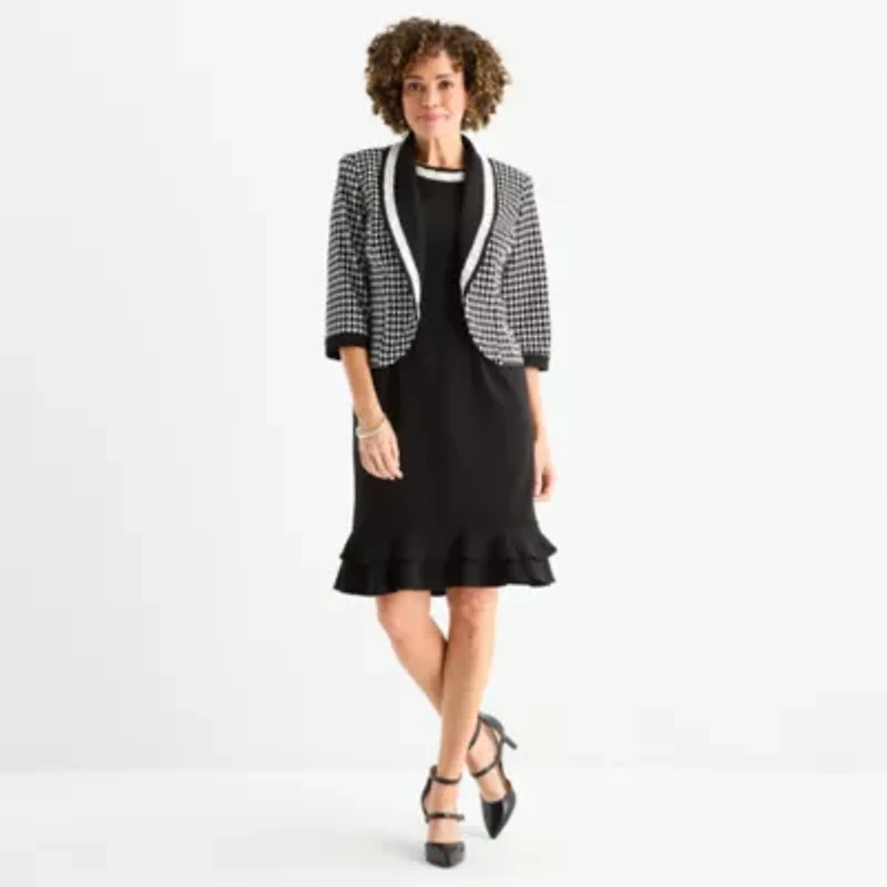 Maya Brooke Womens Plaid Jacket Dress