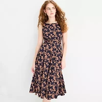 Perceptions Womens Sleeveless Floral Midi Fit + Flare Dress