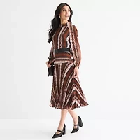 Melonie T Womens Long Sleeve Geometric Midi Fit + Flare Dress