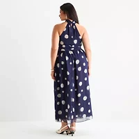 Worthington Womens Sleeveless Polka Dot Maxi Dress Plus
