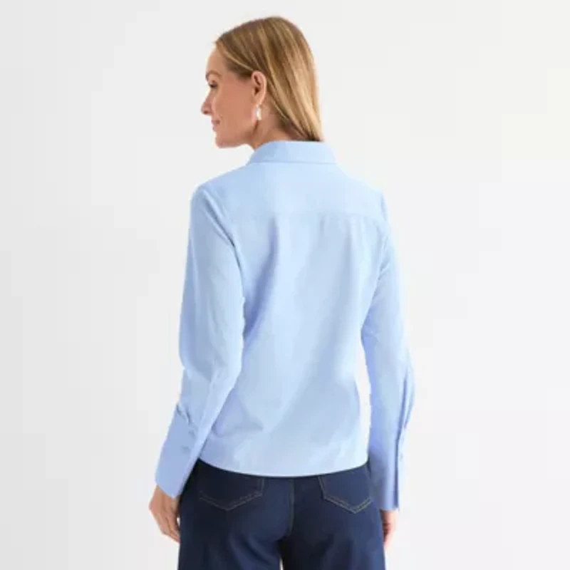 Liz Claiborne Womens Long Sleeve Cuffed Regular Fit Button-Down Shirt