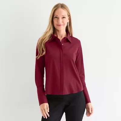 Liz Claiborne Womens Long Sleeve Cuffed Regular Fit Button-Down Shirt