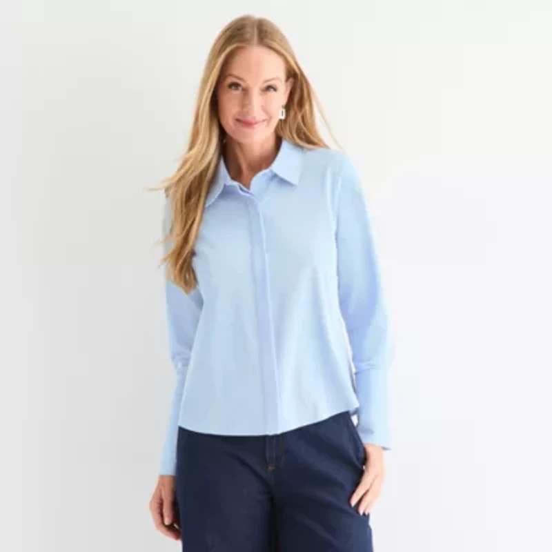 Liz Claiborne Womens Long Sleeve Cuffed Regular Fit Button-Down Shirt