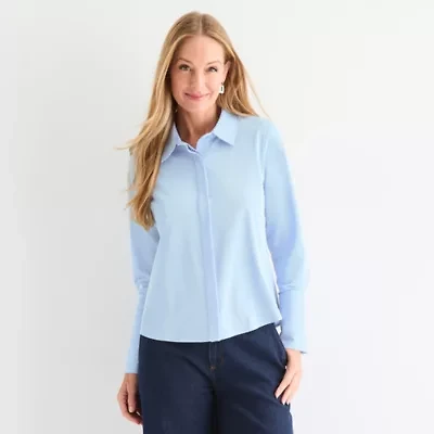 Liz Claiborne Womens Long Sleeve Cuffed Regular Fit Button-Down Shirt