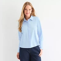 Liz Claiborne Womens Long Sleeve Cuffed Regular Fit Button-Down Shirt