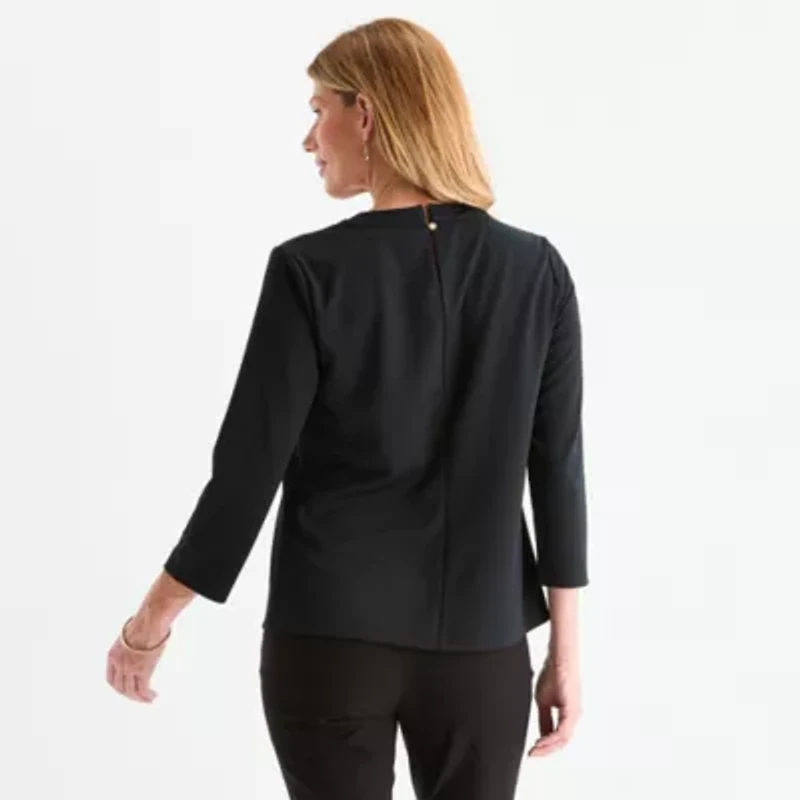 Liz Claiborne Womens Crew Neck 3/4 Sleeve Blouse