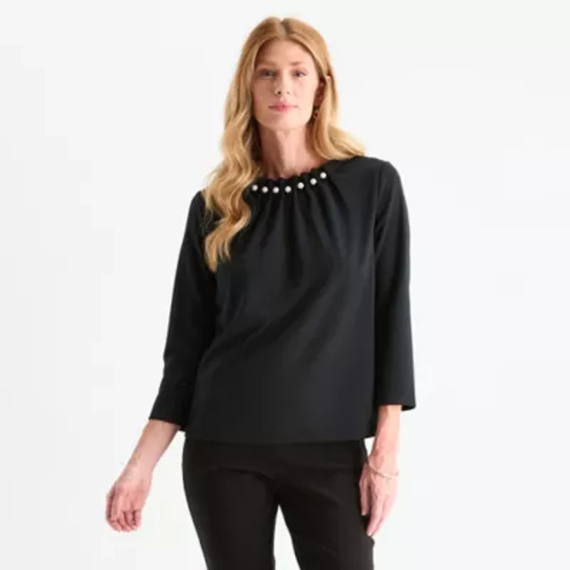 Liz Claiborne Womens Crew Neck 3/4 Sleeve Blouse