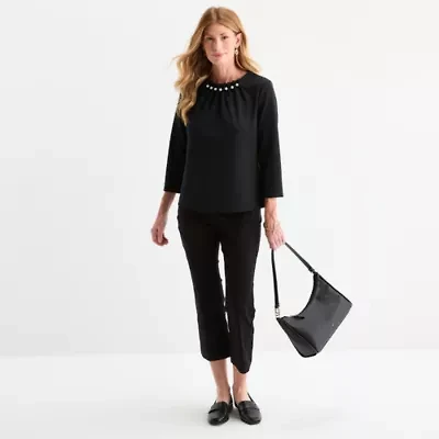 Liz Claiborne Womens Crew Neck 3/4 Sleeve Blouse