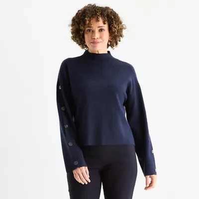 Liz Claiborne Womens High Neck Long Sleeve Pullover Sweater