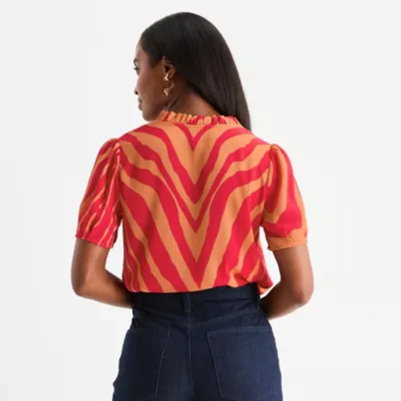 Worthington Womens V Neck Short Sleeve Blouse