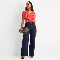 Worthington Womens V Neck Short Sleeve Blouse